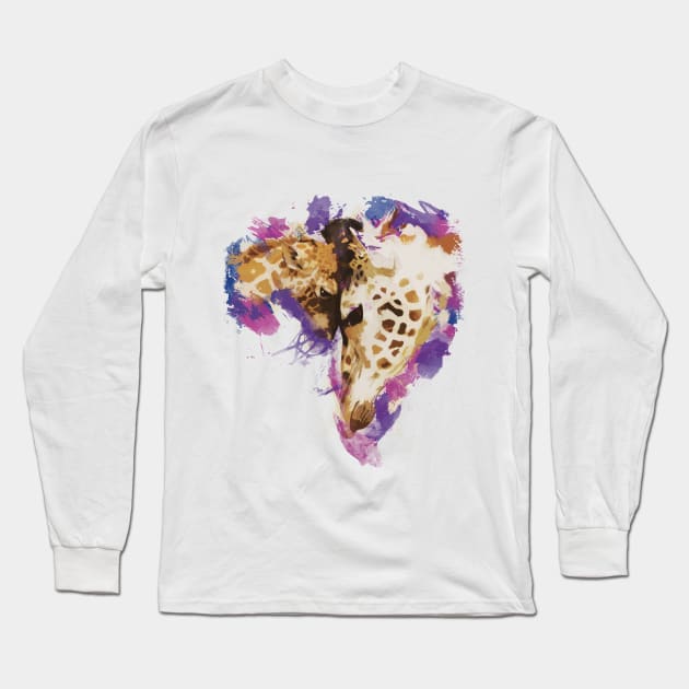 Cute Giraffe Love Baby Animal Watercolor Painting Long Sleeve T-Shirt by udesign